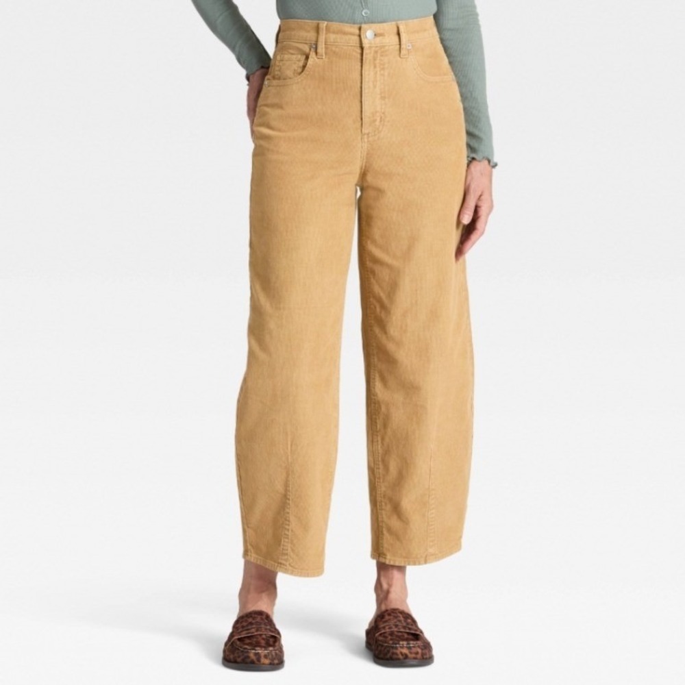 Universal Thread Womens High Rise Easy Barrel Corduroy Pants 14 Crop Earthy Tan - Picture 9 of 9